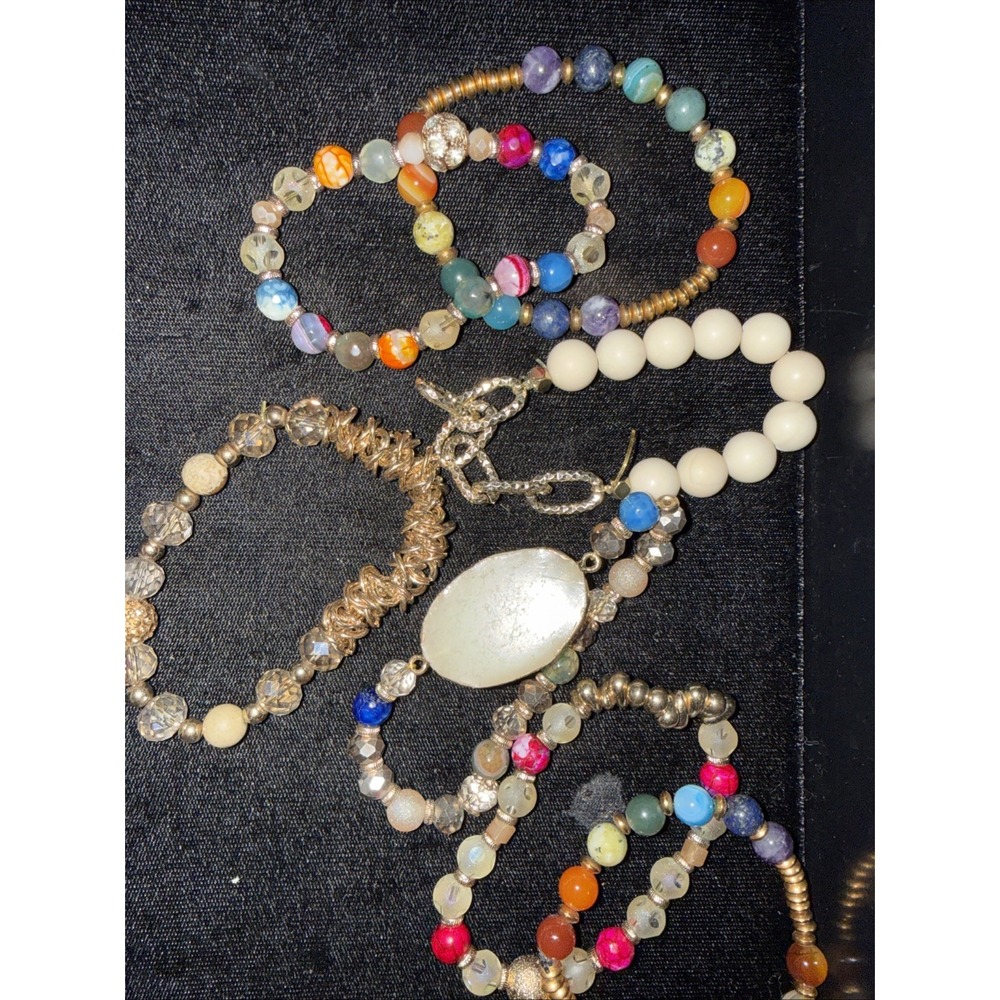 7 Bracelets In 1 Pack All Are Stretch Bracelets! Misc Stones Druzy Gold Tone5237